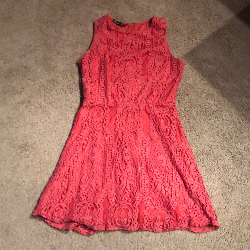 Coral knit zip-up dress